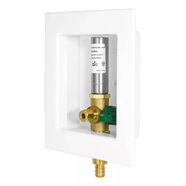 1/2" PEX Crimp (F1807) Inlet, Ice Maker Outlet Box, with Stainless Steel Hammer Arrestor
