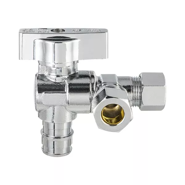 1/2" PEX-A Expansion (F1960) Inlet x 3/8" OD Compr. x 3/8" OD Compr. Split, Angle Stop Valve, Quarter Turn (Lead Free)