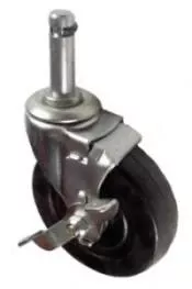 3" x 7/8" Soft Rubber Wheel Swivel Brake Caster with 7/16" x 1-3/16" Grip Ring Stem - 100 Lbs Capacity