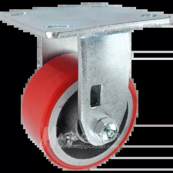 4" x 2" Red Polyurethane on Iron Wheel Rigid Caster - 800 Lbs Capacity