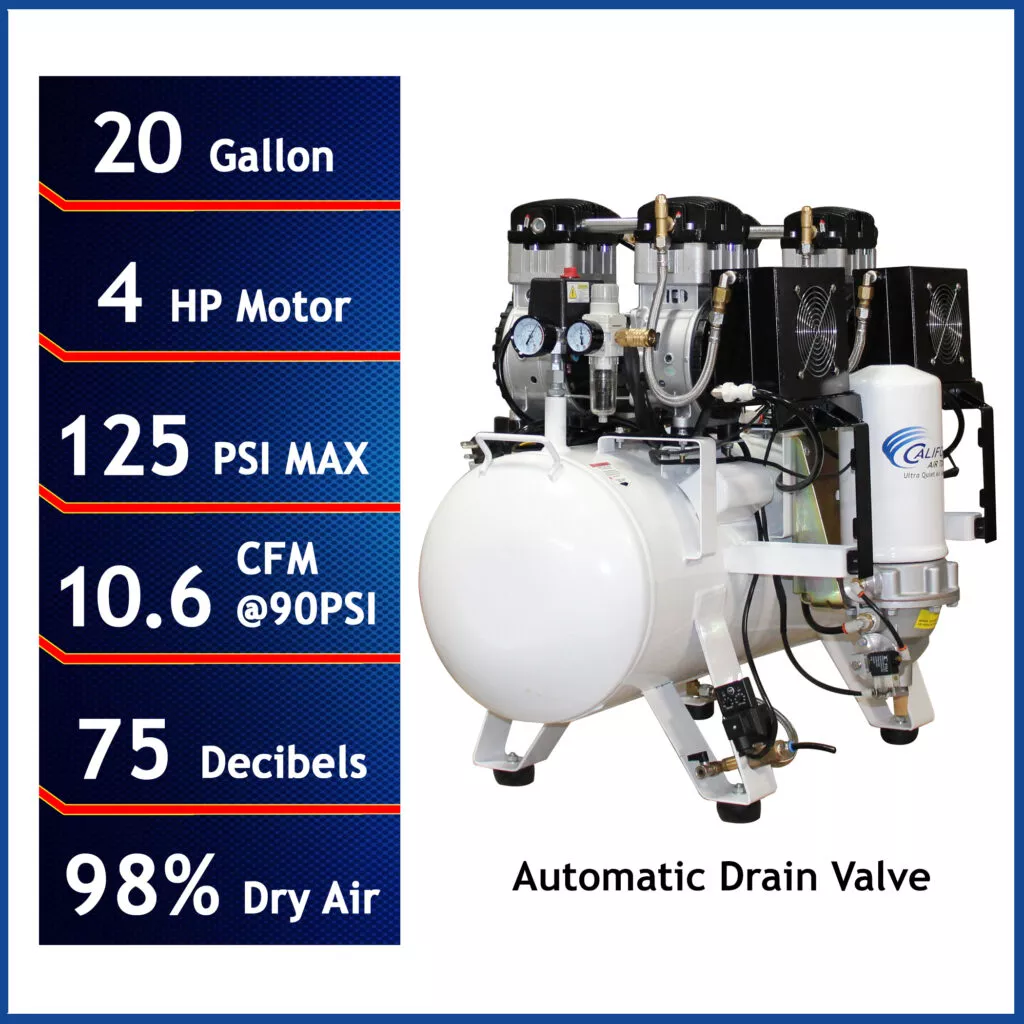 CALIFORNIA AIR TOOLS 20040DCADC Powerful 4.0 Hp Ultra Quiet, Ultra Dry & Oil-Free 20 Gallon Air Compressor with 98% Air Drying System and Automatic Drain Valve - California Air Tools