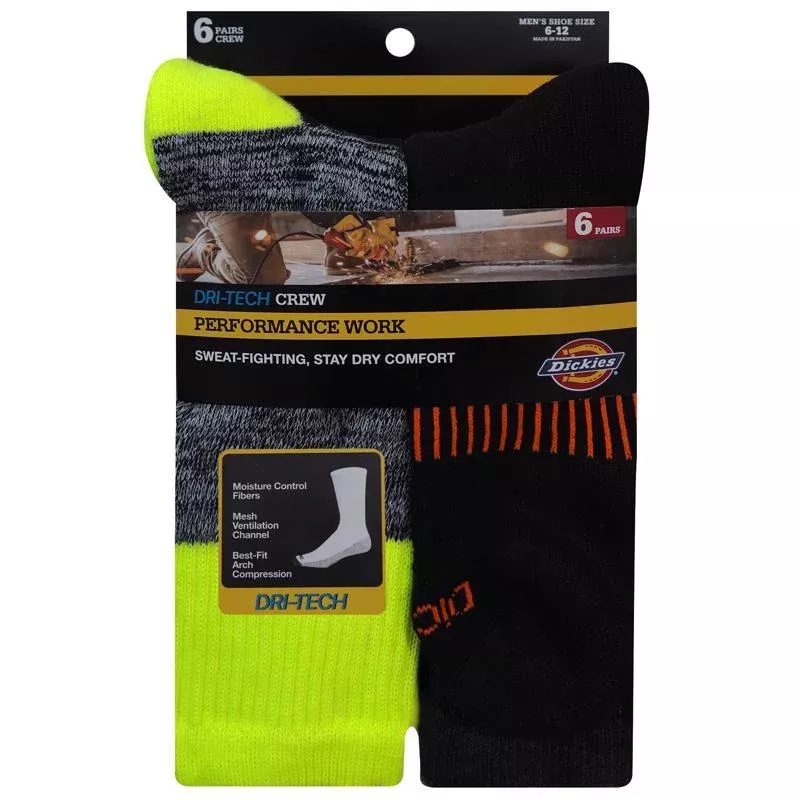 Dickies Dri-Tech Men's 6-12 Crew Socks Assorted