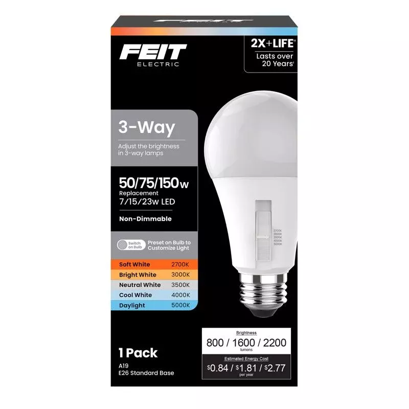 Feit A19 E26 (Medium) LED Bulb Adjustable White 150 Watt Equivalence 1
