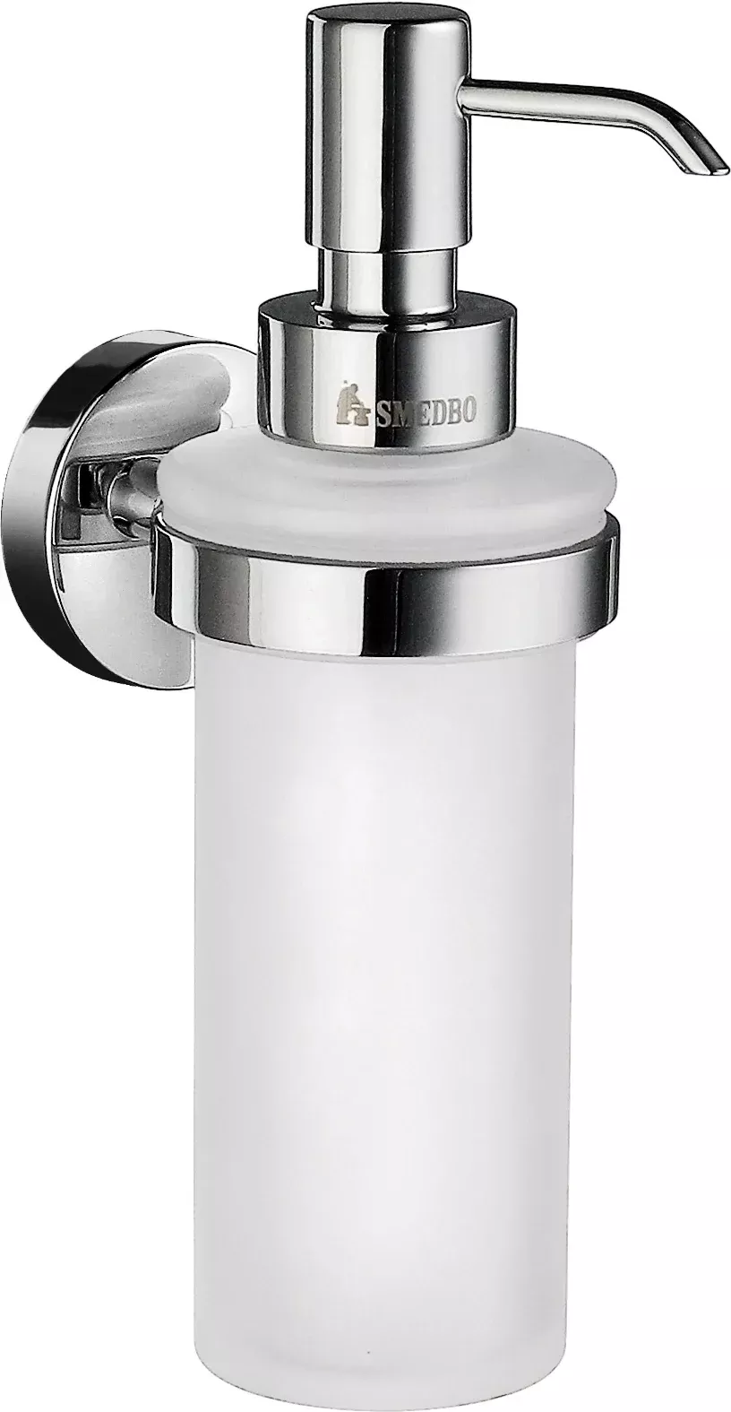 Home Holder in Polished Chrome with Glass Soap Dispenser in Frosted Gl