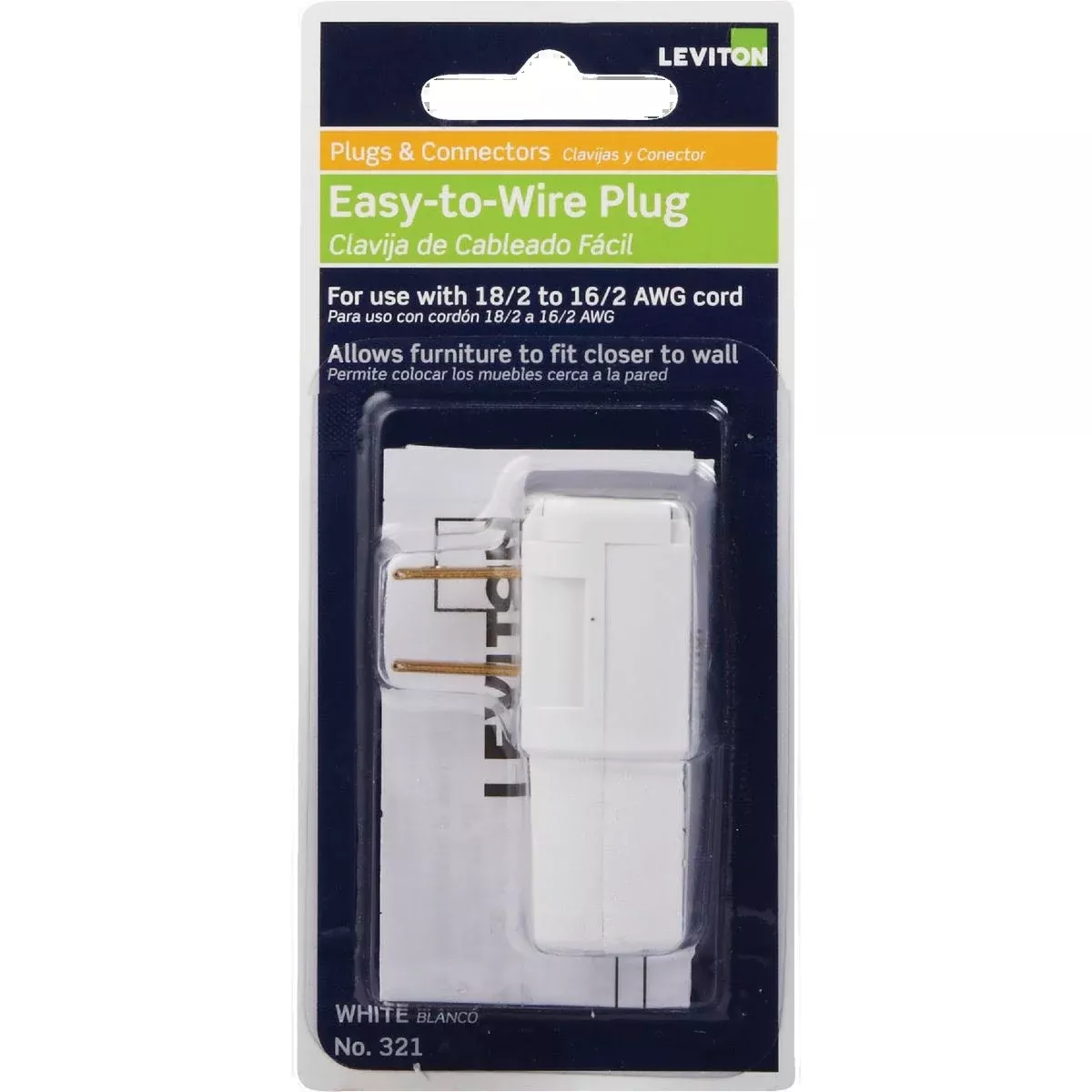 Leviton 15 Amp White Easy Wire Cord Plug - Reliable Power