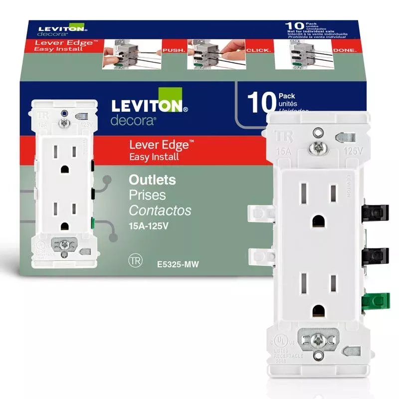 Leviton Decora Edge 15 amps 125 V Duplex White Tamper Resistant Outlet