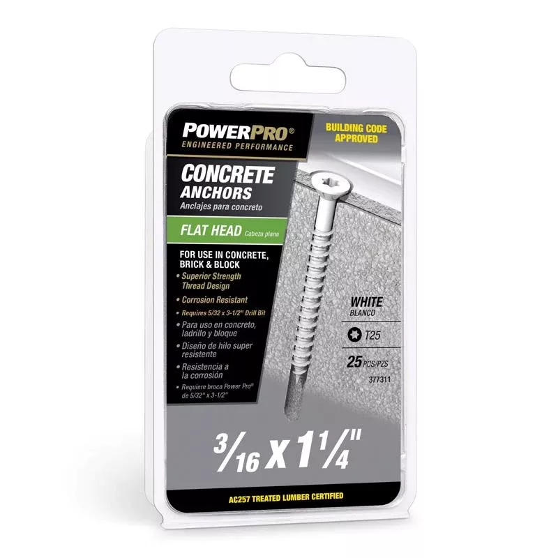 Power Pro 3/16 in. D X 1-1/4 in. L Carbon Steel Flat Head Concrete